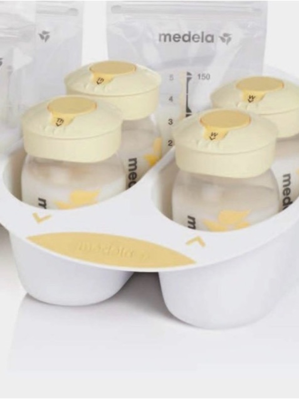 Medela Cream and White Breast Milk Bottle Set with Yellow Accents